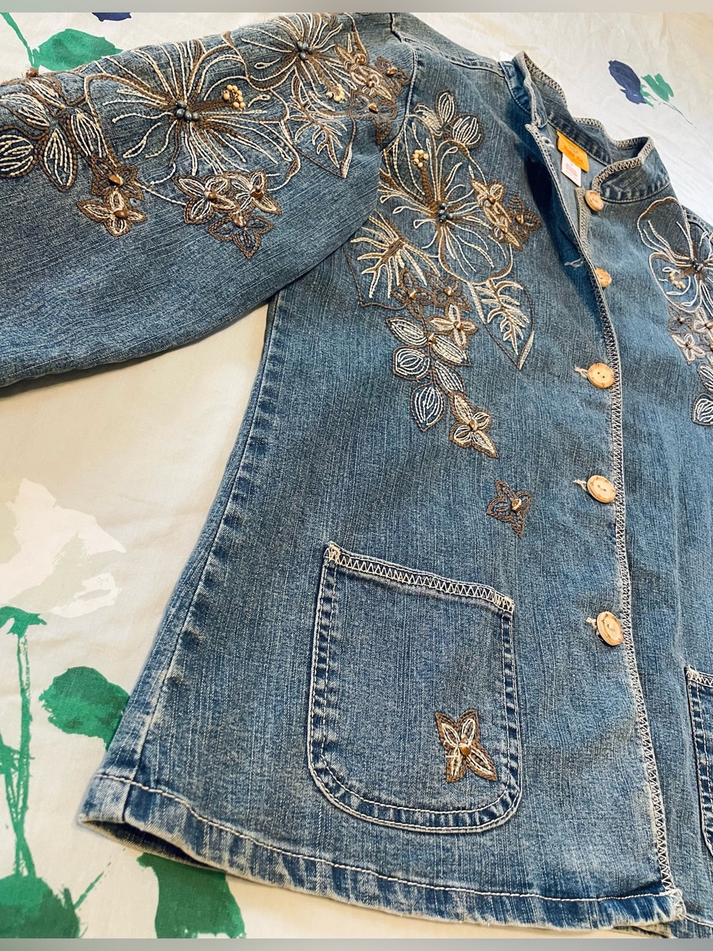 Ruby Rd. Floral Embroidered Denim Jacket - Blue - Picture 3 of 8
